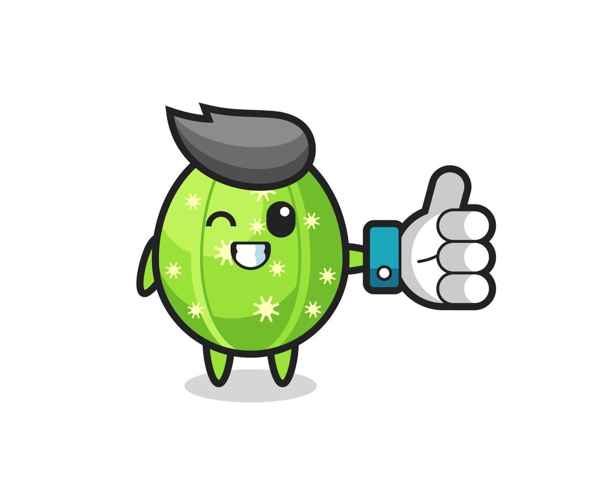 cute cactus with social media thumbs up symbol vector