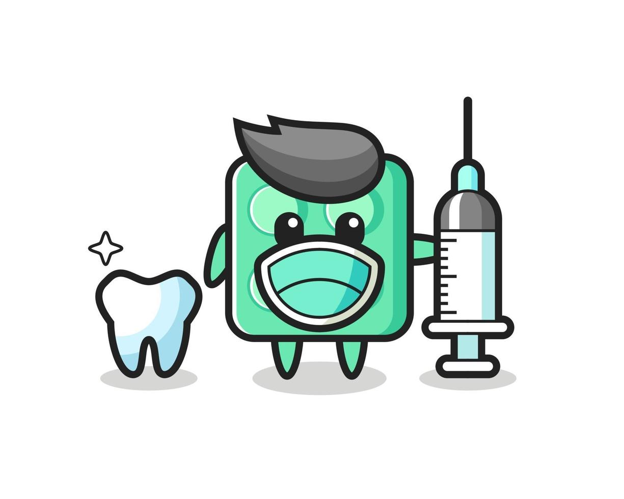 Personaje de mascota de juguete de ladrillo como dentista. vector