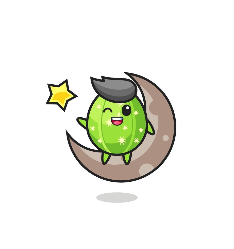 illustration of cactus cartoon sitting on the half moon vector