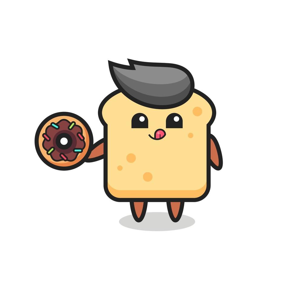 illustration of an bread character eating a doughnut vector