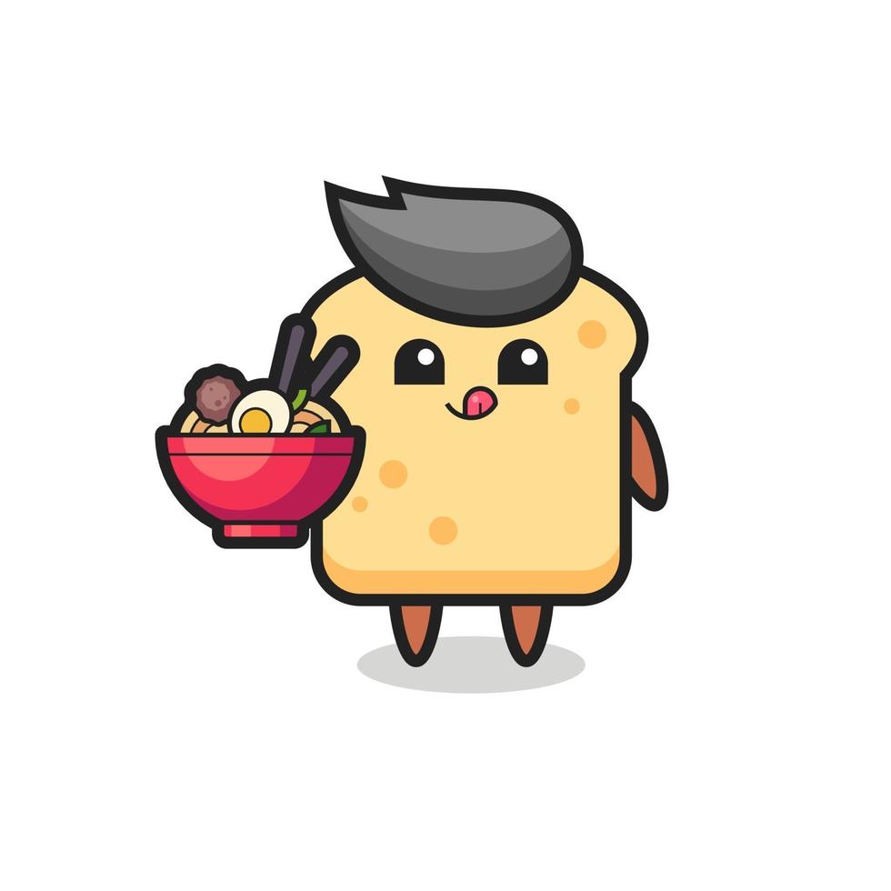 cute bread character eating noodles vector