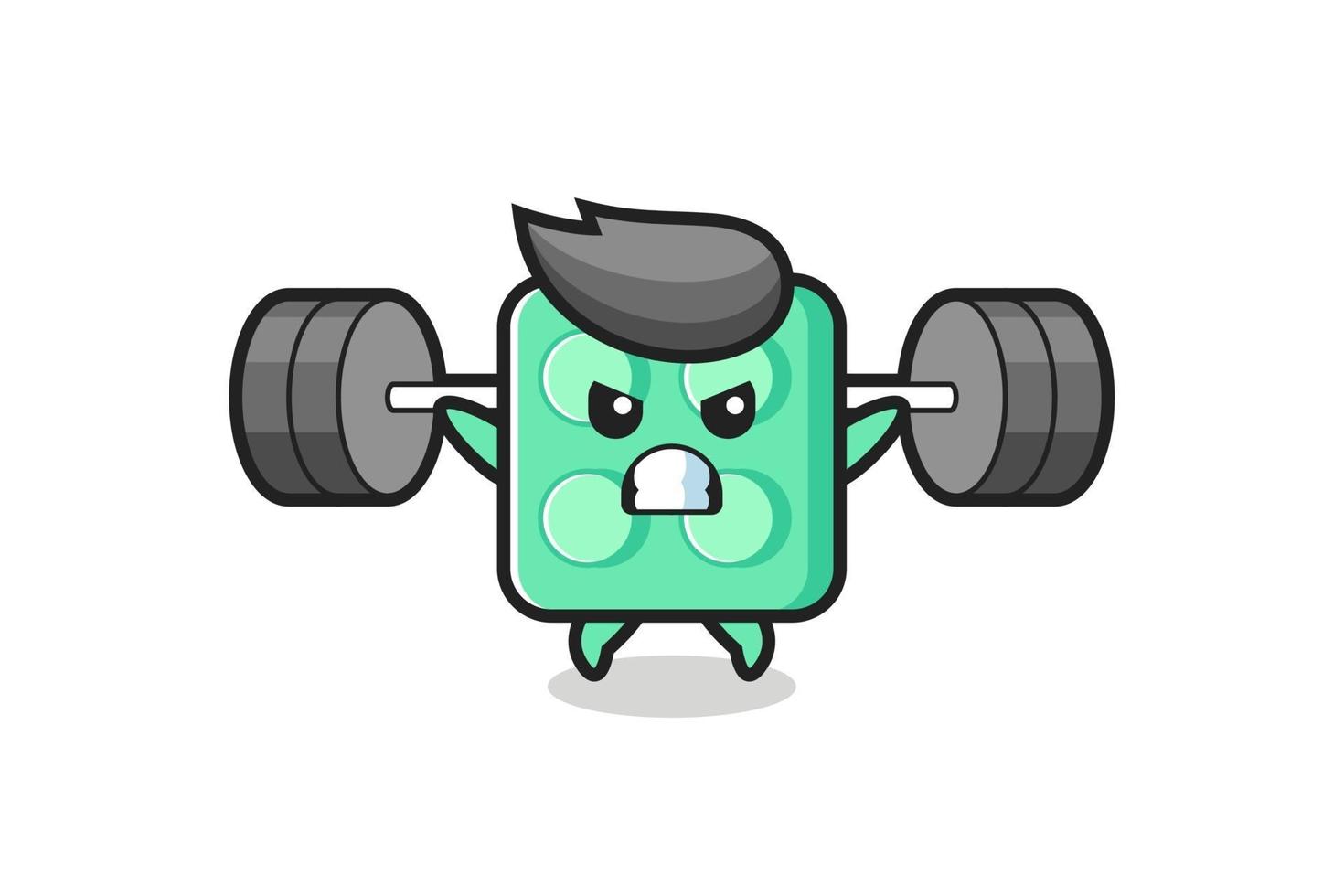 brick toy mascot cartoon with a barbell vector