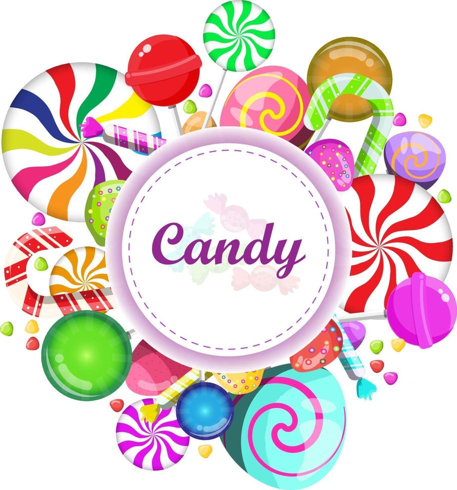 Candy round frame background multicolored Halloween candies vector