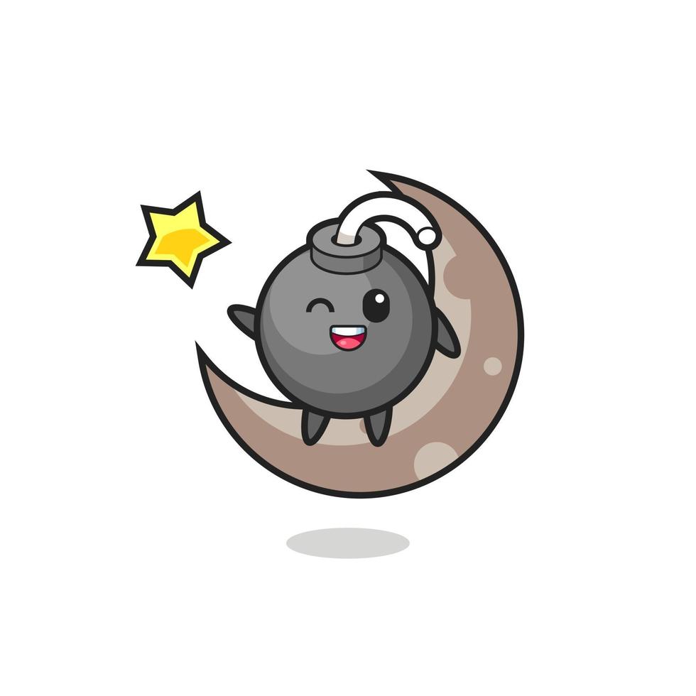 illustration of bomb cartoon sitting on the half moon vector