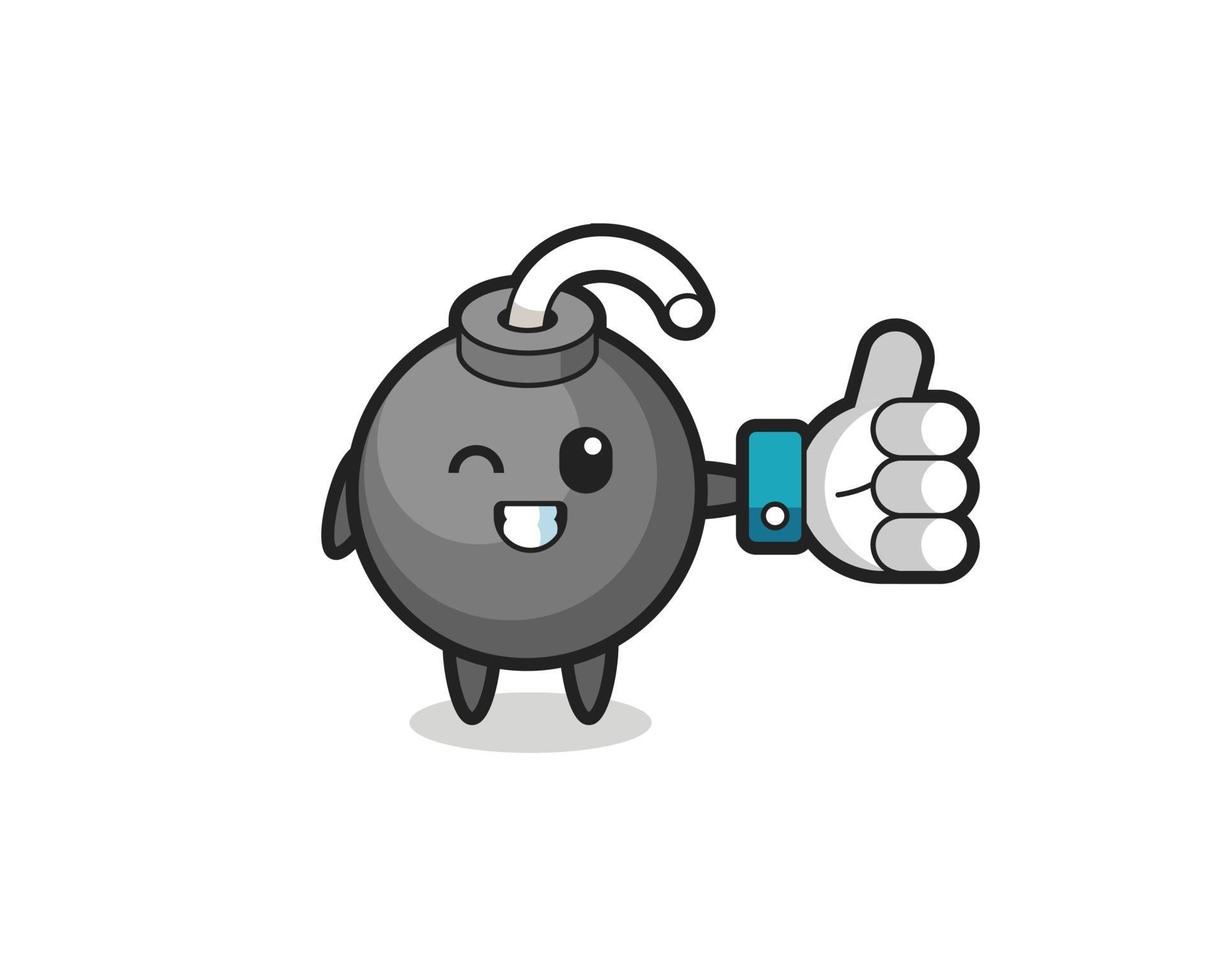 cute bomb with social media thumbs up symbol vector