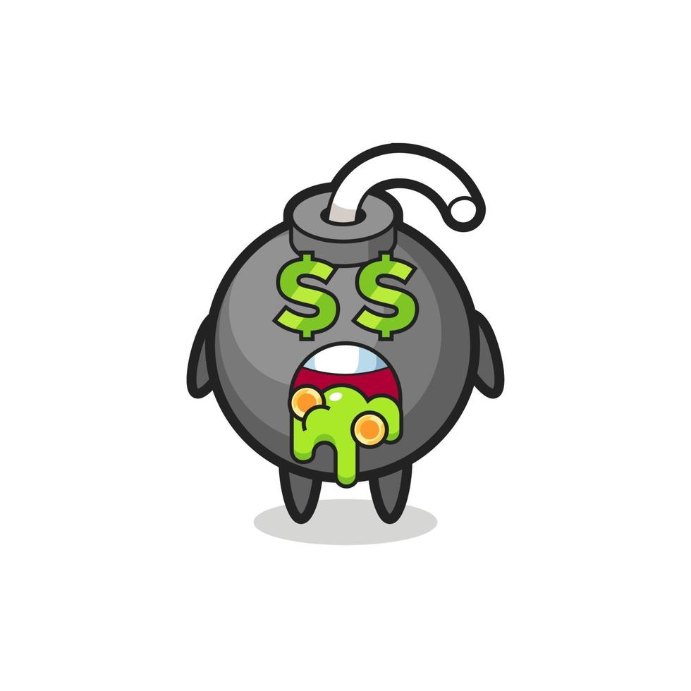 bomb character with an expression of crazy about money vector