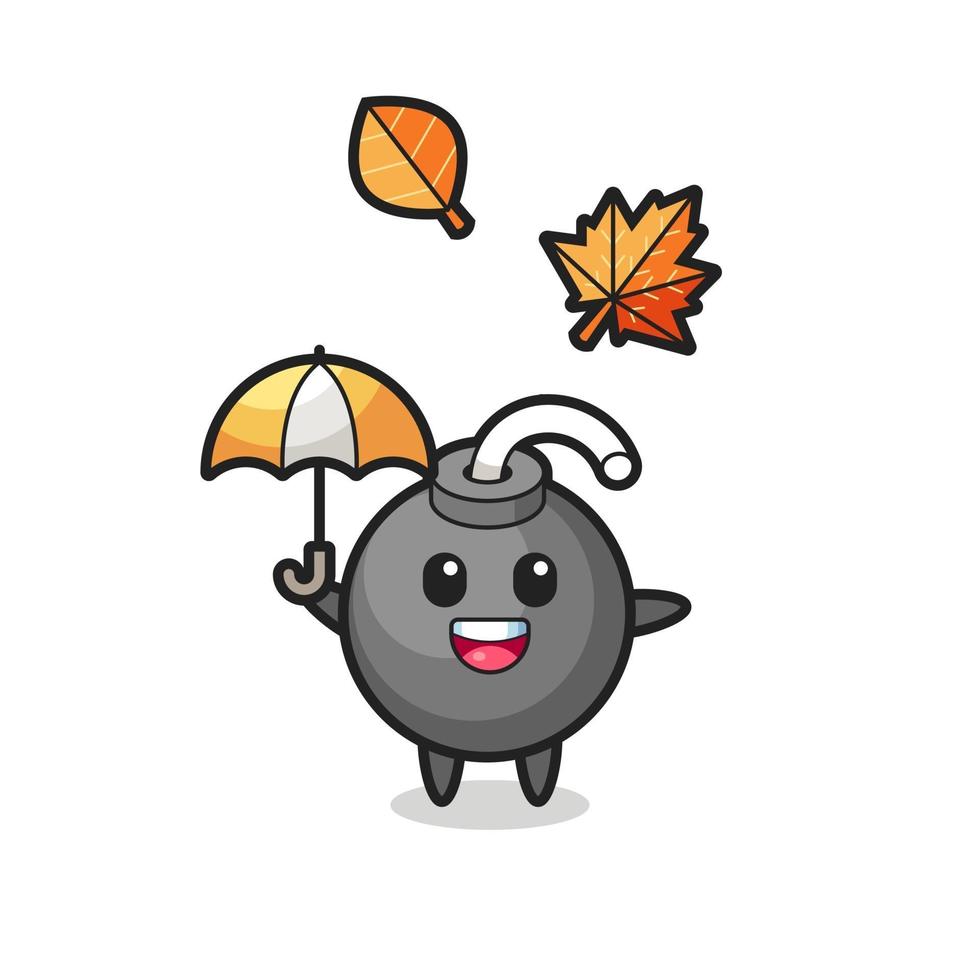 cartoon of the cute bomb holding an umbrella in autumn vector