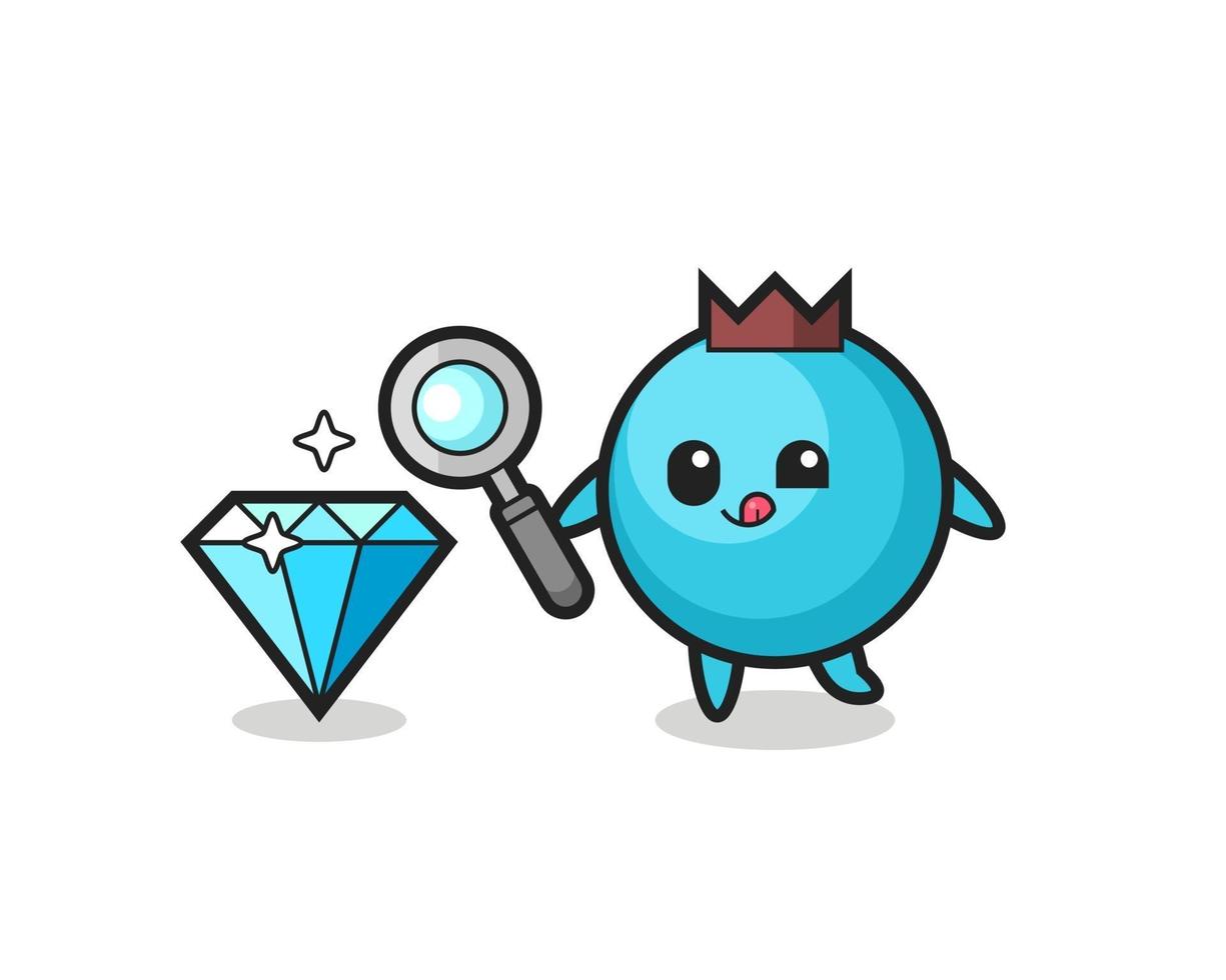 blueberry mascot is checking the authenticity of a diamond vector