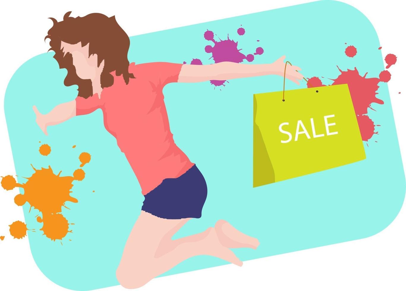 Seasonal Sales Girl with Shopping Bag flat design Vector