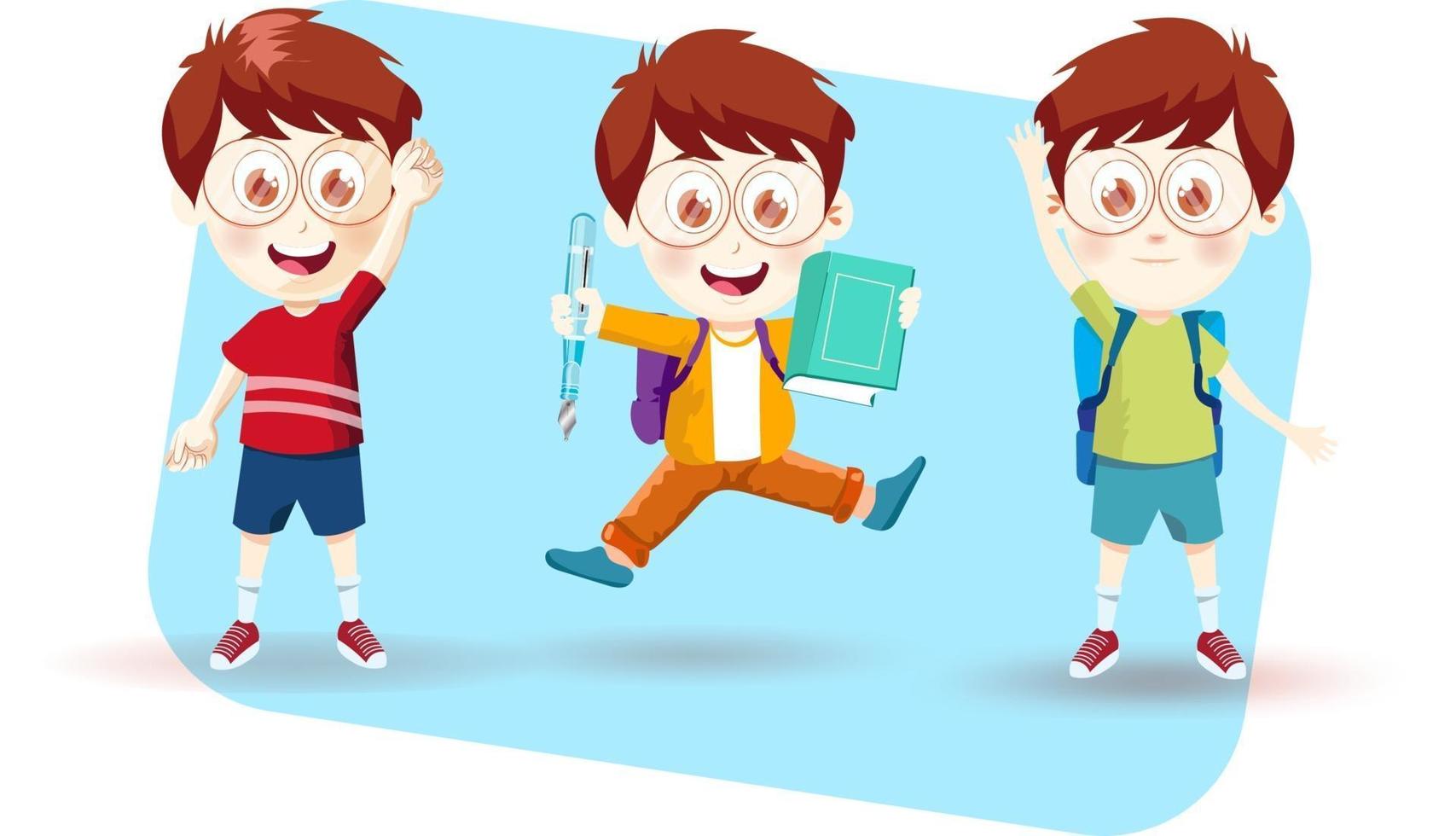 school student boy with different emotions vector illustration