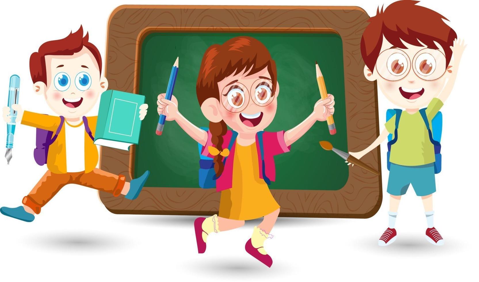 school students boys and girl with blackboard vector illustration