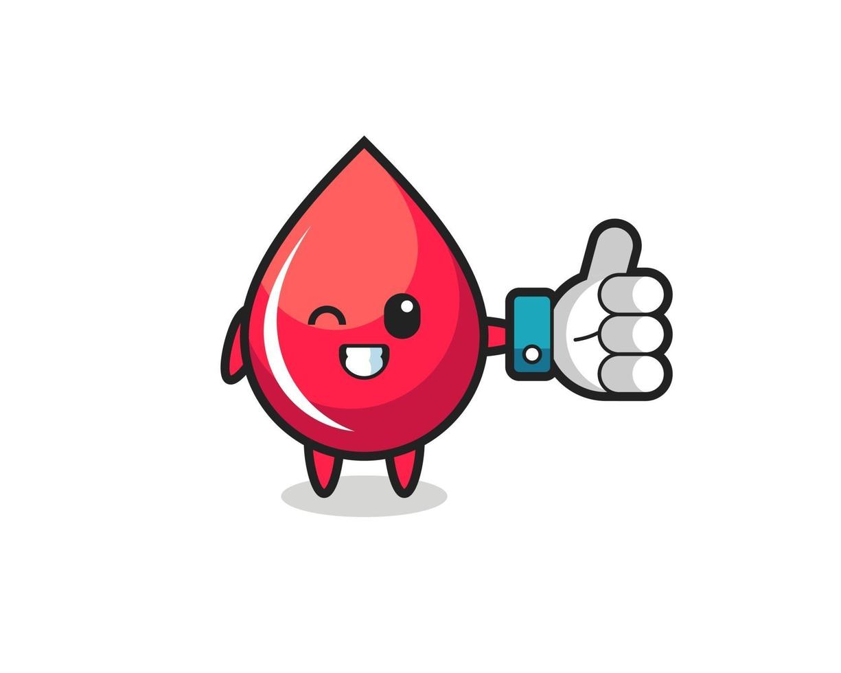 cute blood drop with social media thumbs up symbol vector