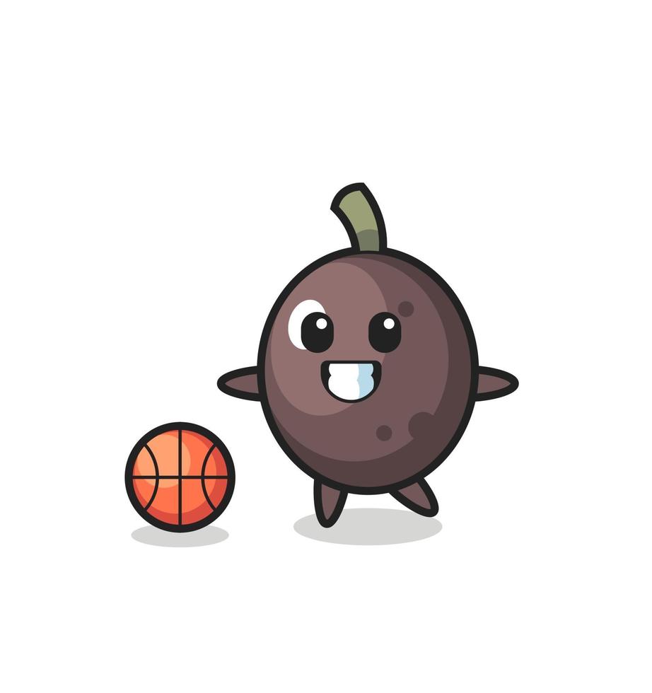 Illustration of black olive cartoon is playing basketball vector