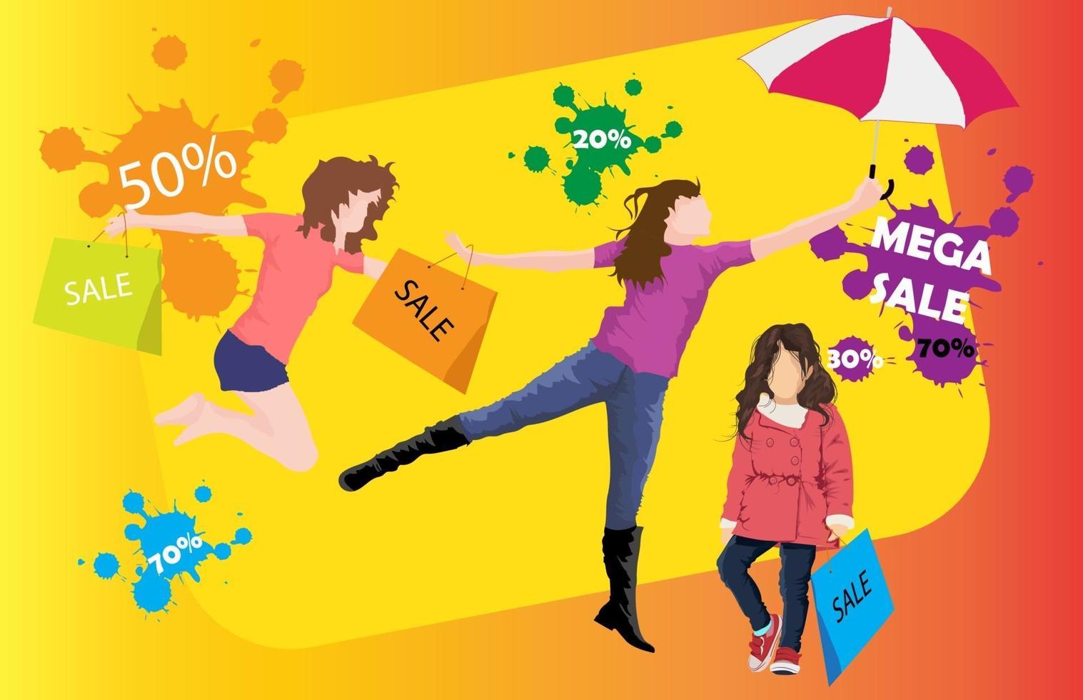 Seasonal Sales Girls with Shopping Bags design vector