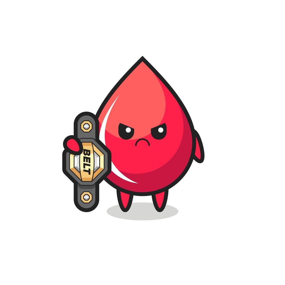 personaje de mascota de gota de sangre como un luchador de mma con el cinturón de campeón vector