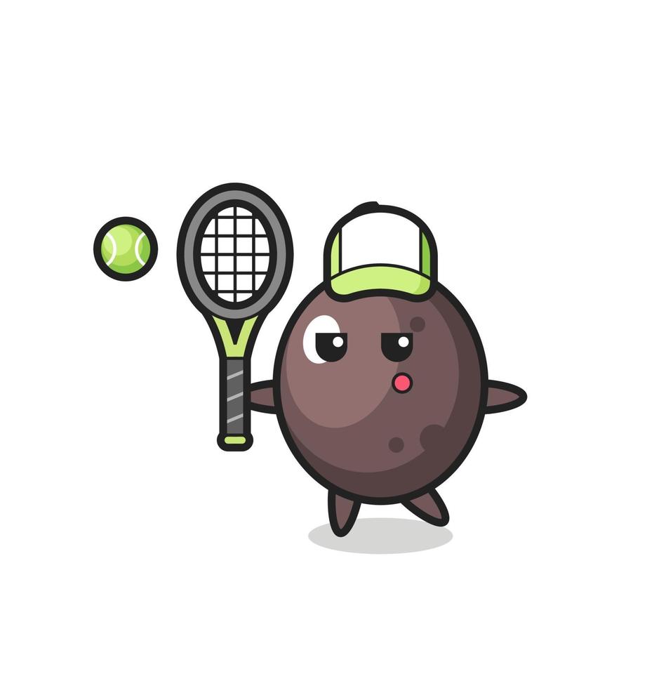 personaje de dibujos animados de aceituna negra como tenista vector