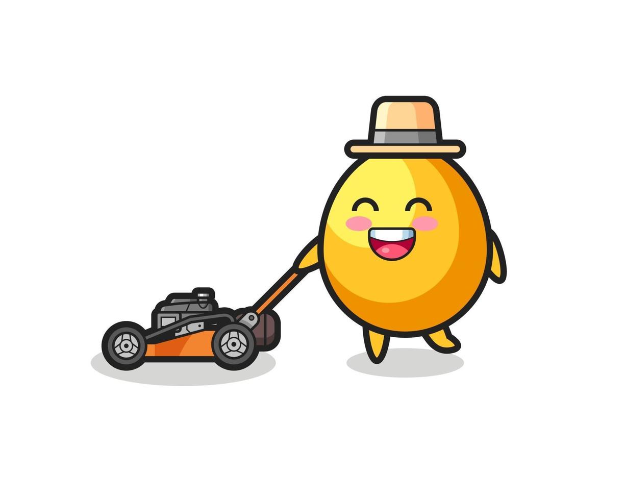 illustration of the golden egg character using lawn mower vector