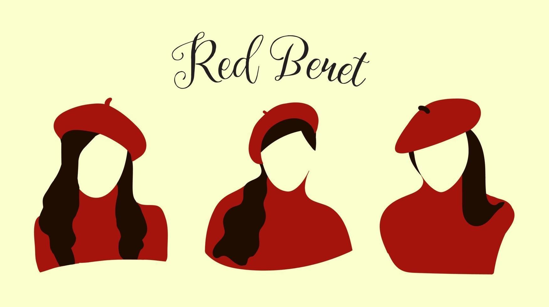 red beret logo set with the shape of a woman's face vector