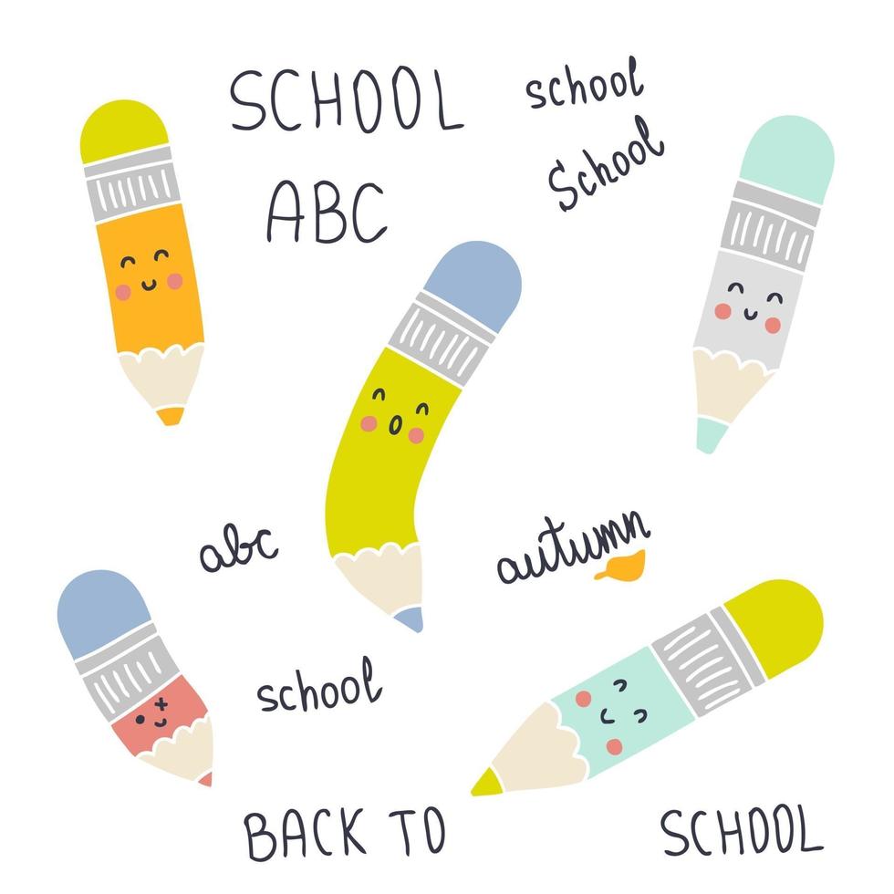 Back to school pencils doodle collection. vector