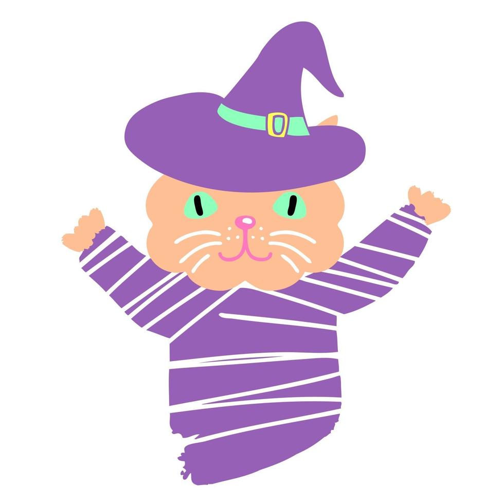 Cat in wizard hat Halloween drawing vector