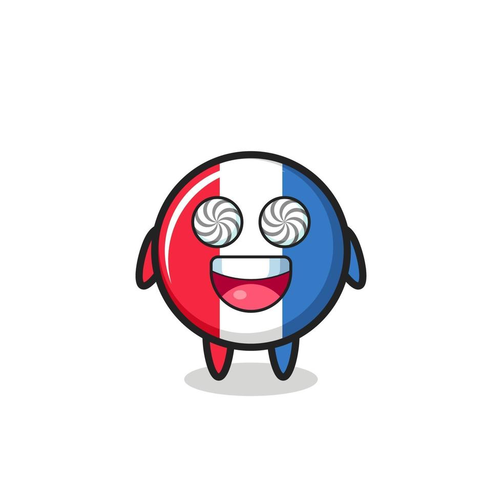 cute france flag badge character with hypnotized eyes vector