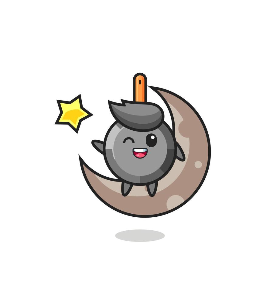 illustration of frying pan cartoon sitting on the half moon vector