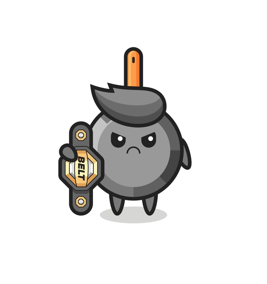 frying pan mascot character as a MMA fighter with the champion belt vector