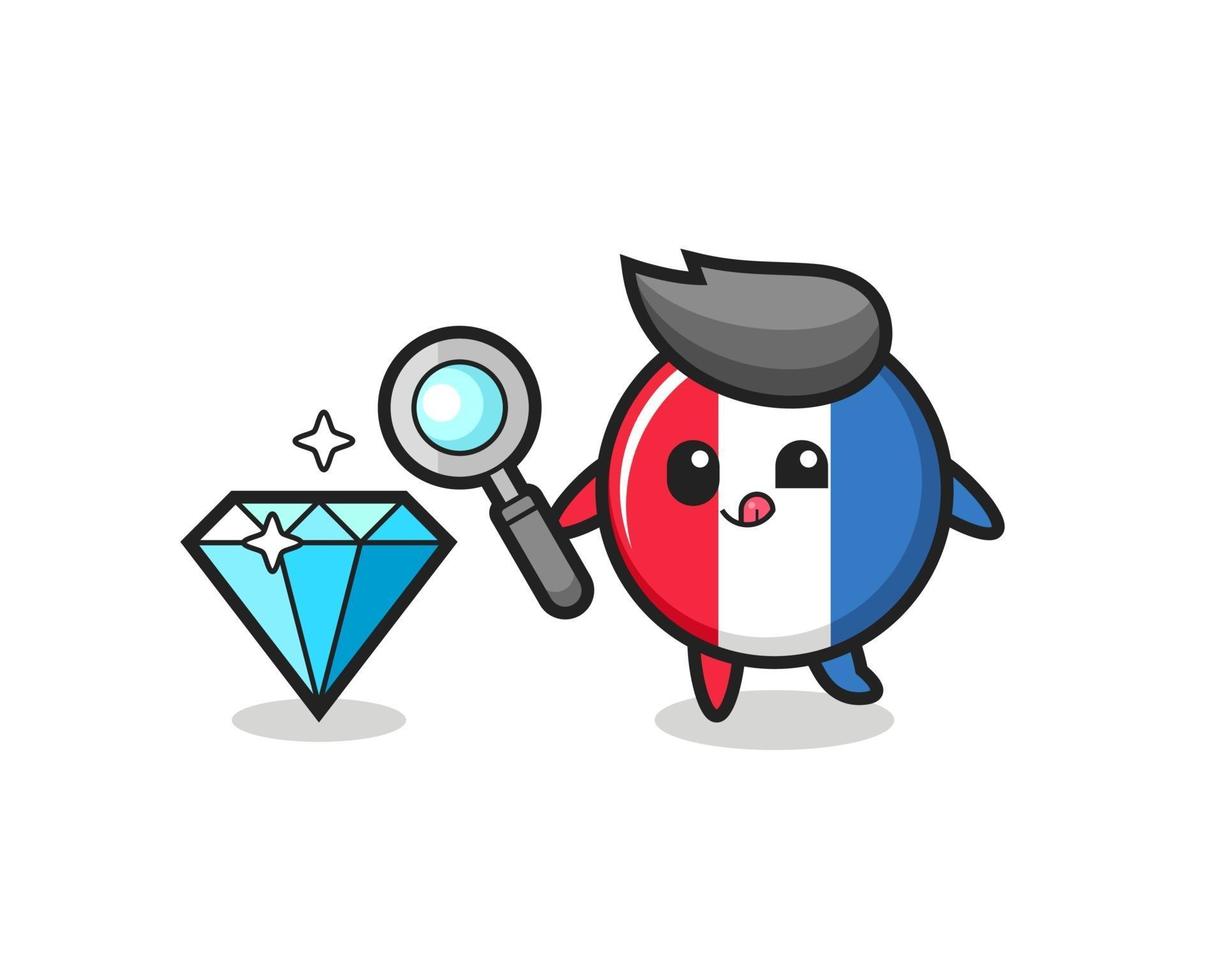 france flag badge mascot is checking the authenticity of a diamond vector