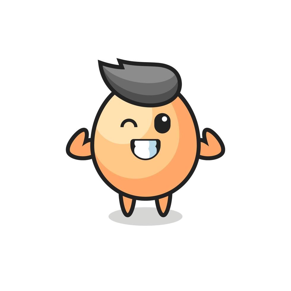 the muscular egg character is posing showing his muscles vector