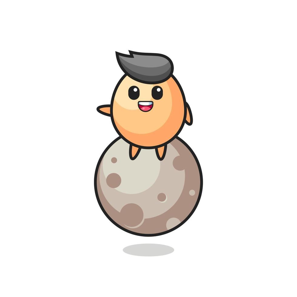 illustration of egg cartoon sitting on the moon vector