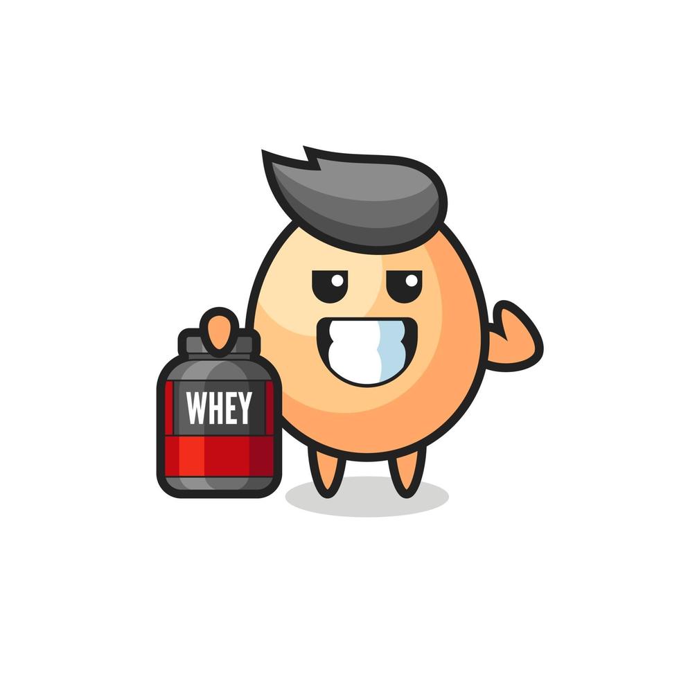 the muscular egg character is holding a protein supplement vector