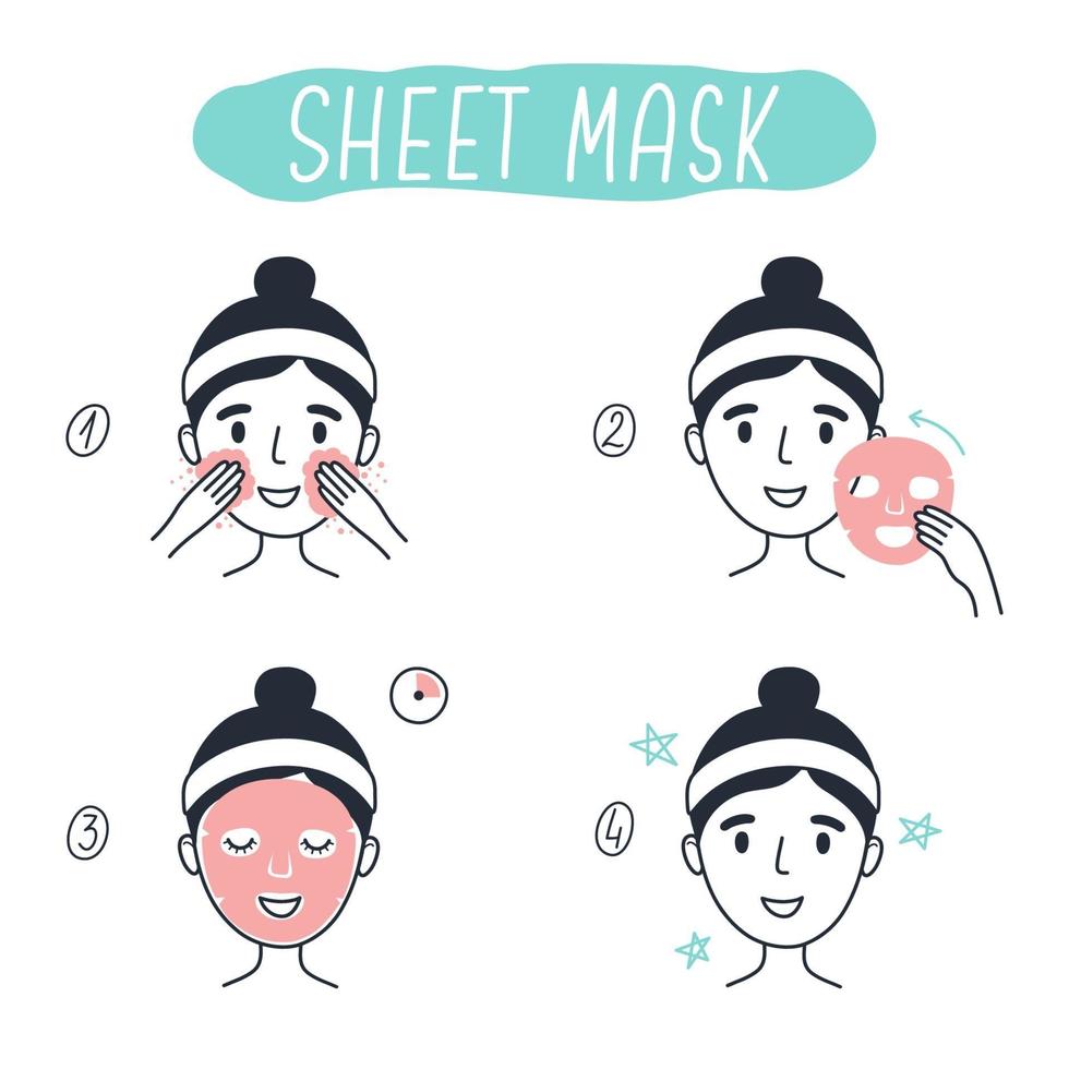 Steps how to apply facial cosmetic mask.Vector elements. 2 vector