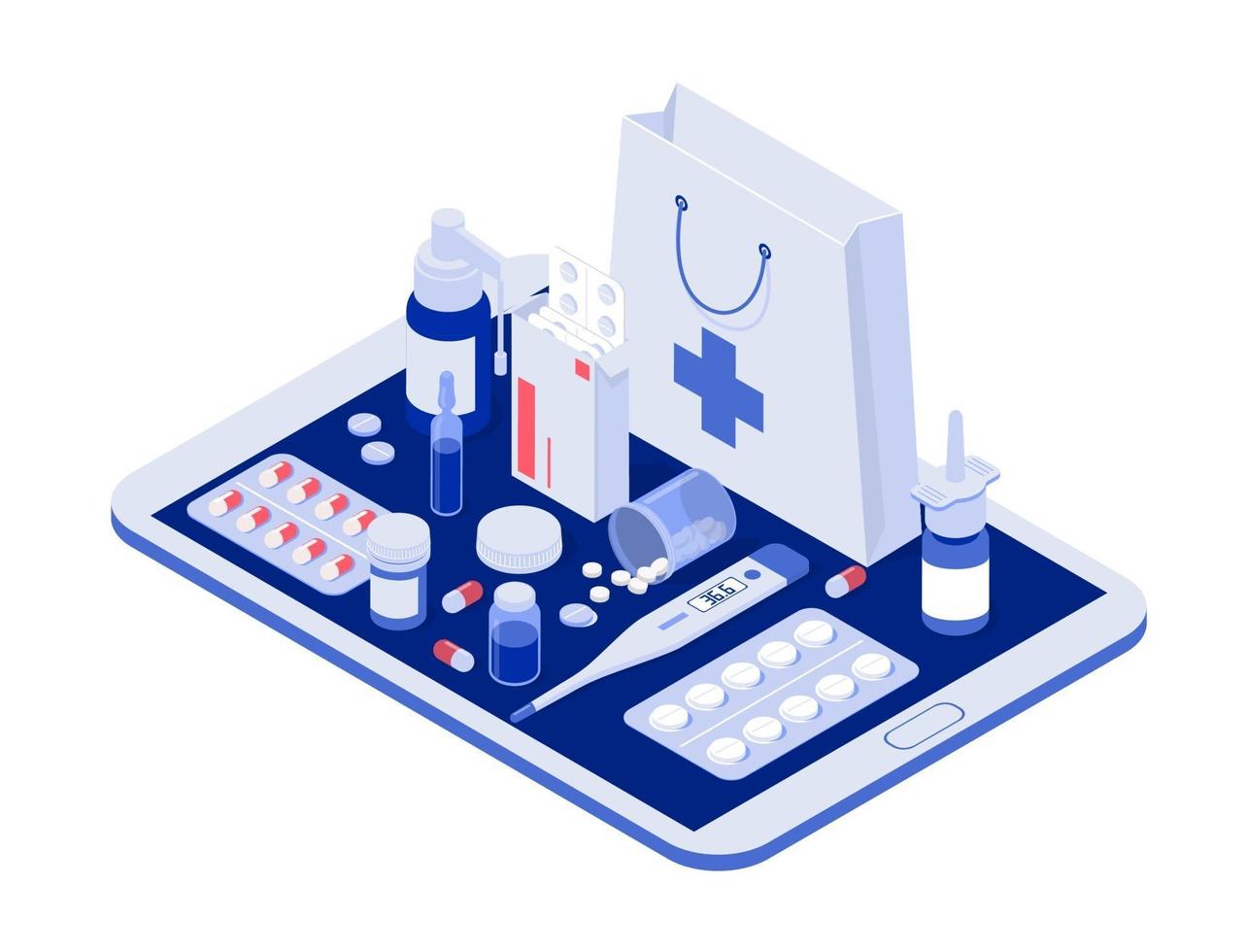 The concept of an online pharmacy-8. Isometric vector illustration.