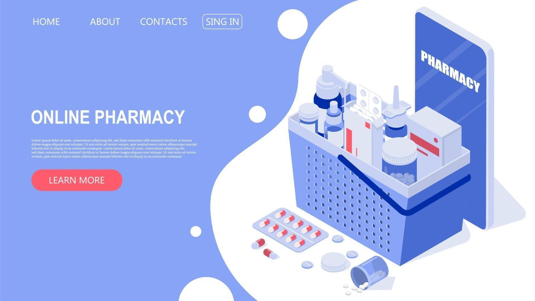 The concept of an online pharmacy. Isometric vector illustration.