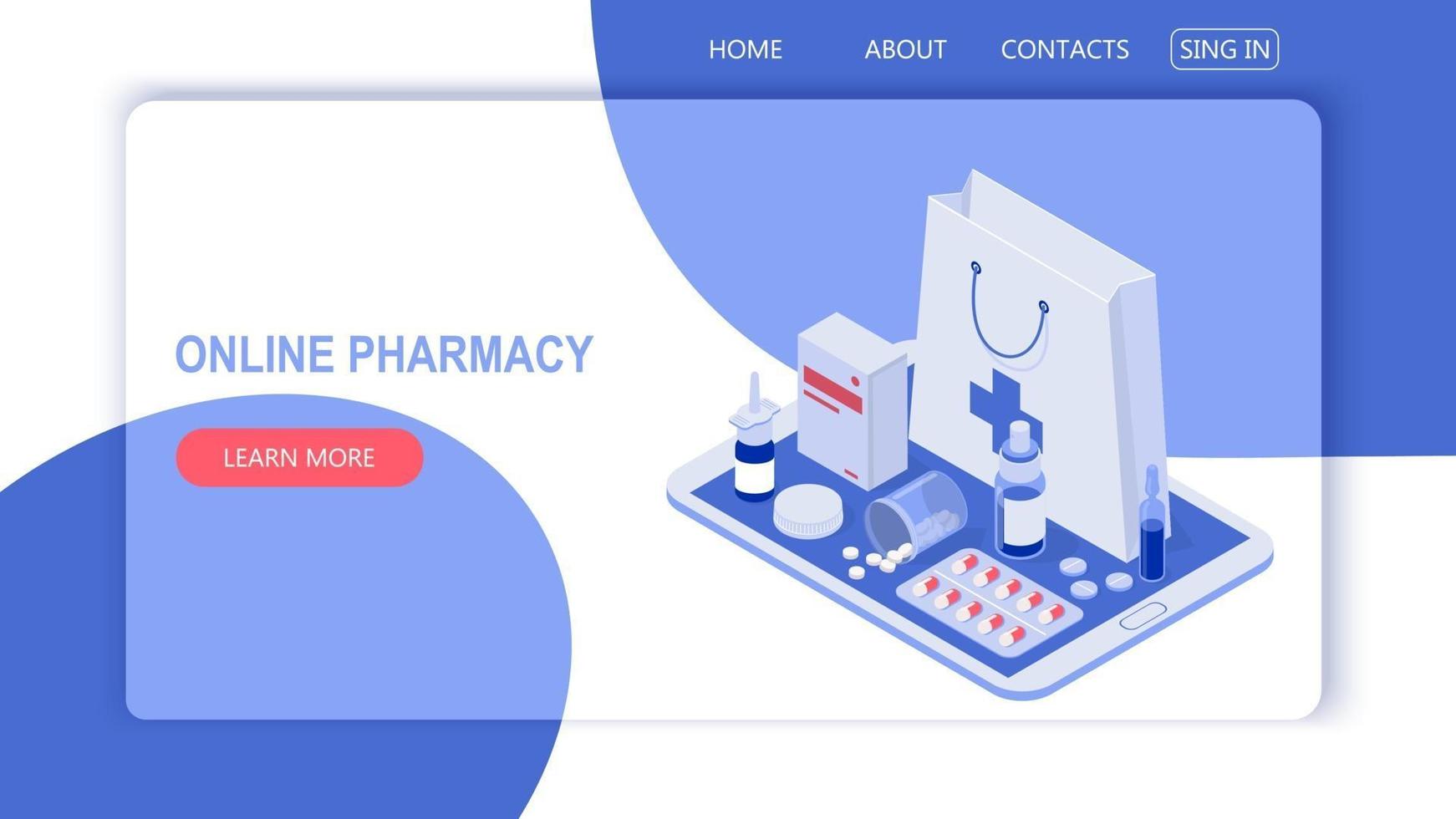 The concept of an online pharmacy-4. Isometric vector illustration.