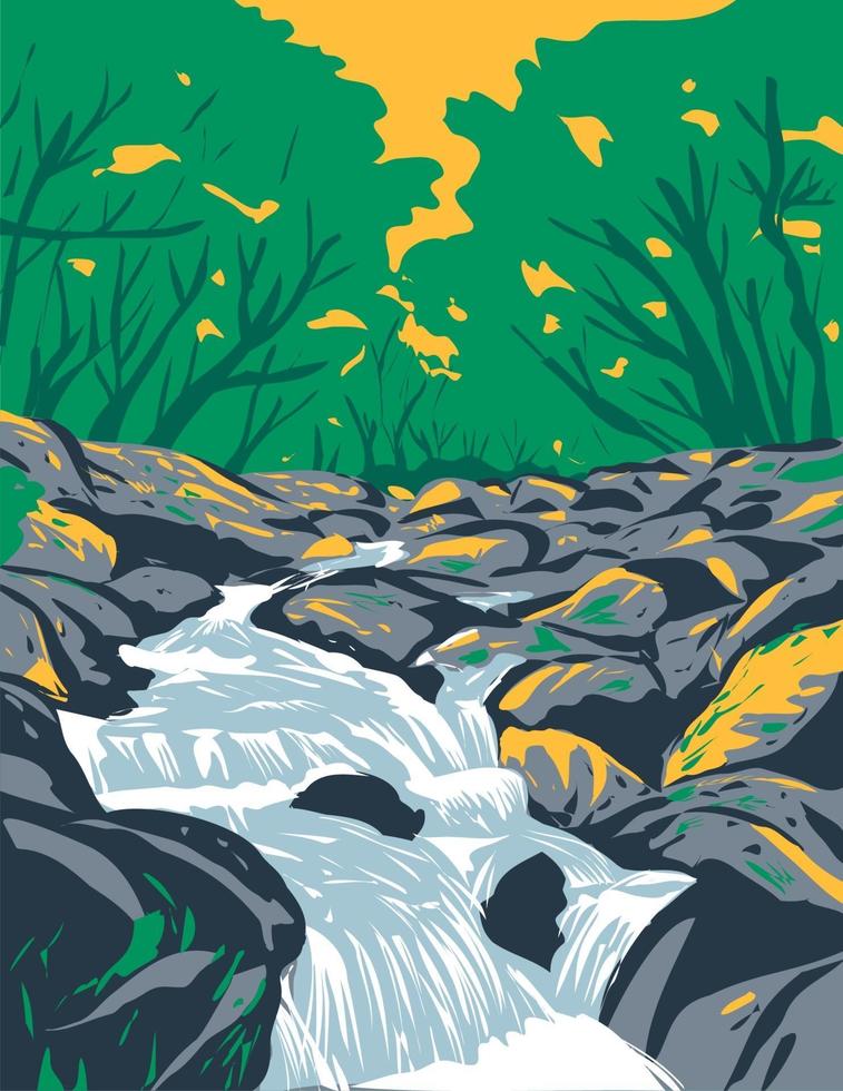 Becky Falls Becka Falls on Dartmoor National Park UK Art Deco WPA Art vector