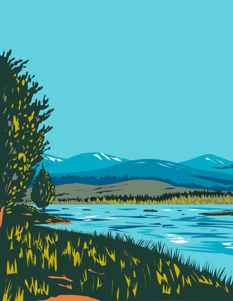 loch morlich parque nacional cairngorms reino unido art deco wpa poster art vector