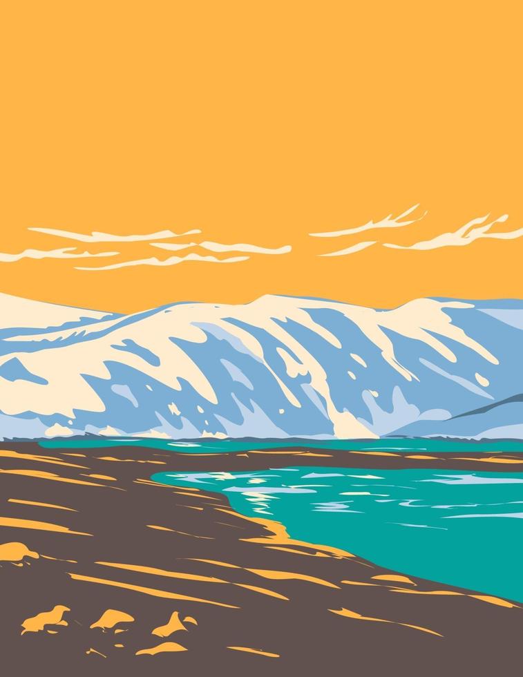 Loch Etchachan Cairngorms National Park Scotland UK Art Deco WPA Art vector