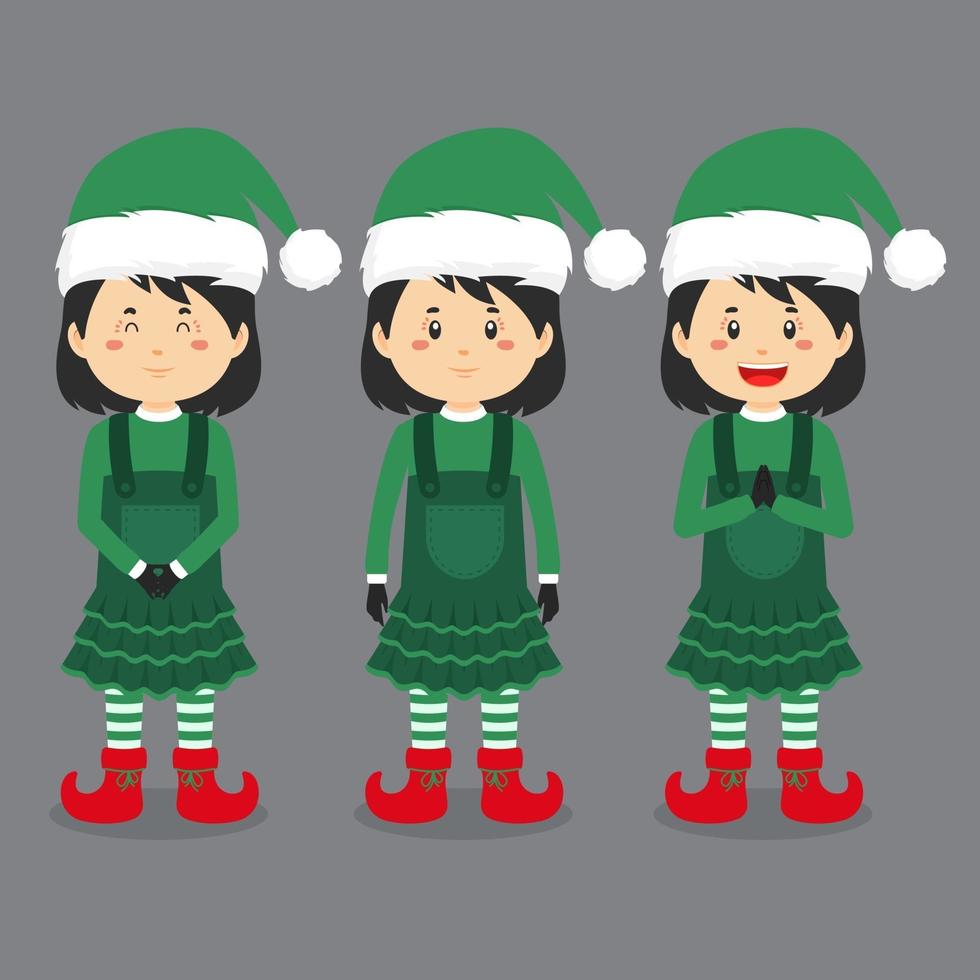 Character Wearing Elf Costume with Various Expression vector