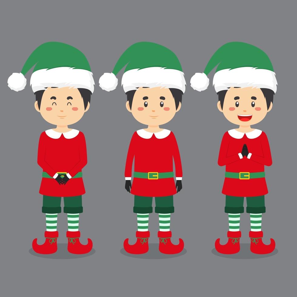 Character Wearing Elf Costume with Various Expression vector