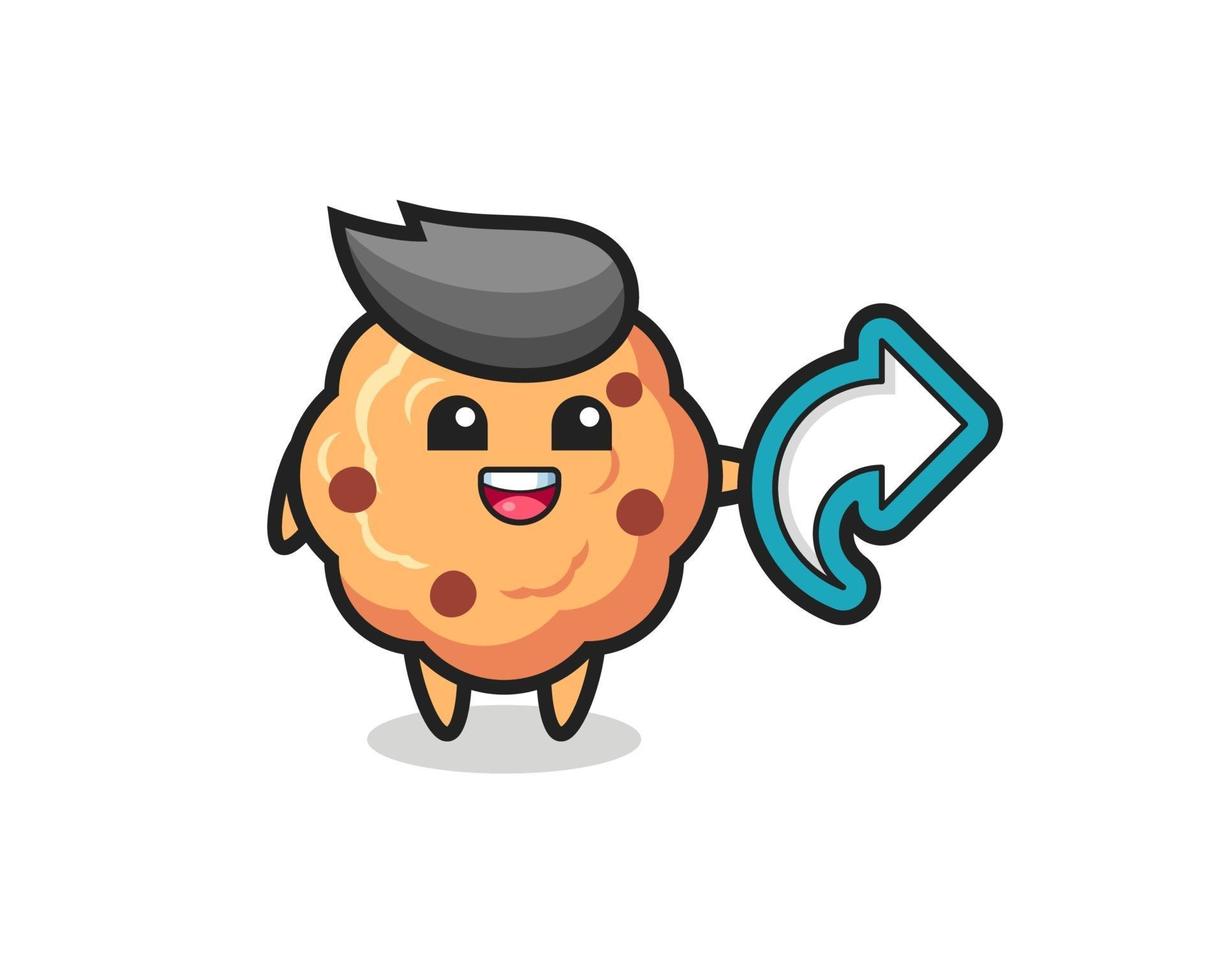 cute chocolate chip cookie hold social media share symbol vector