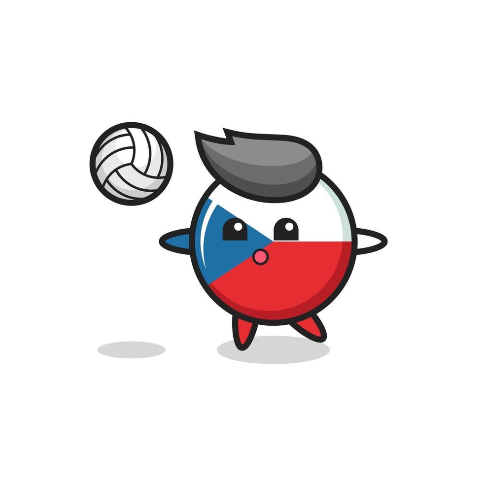 personaje de dibujos animados de la insignia de la bandera checa está jugando voleibol vector