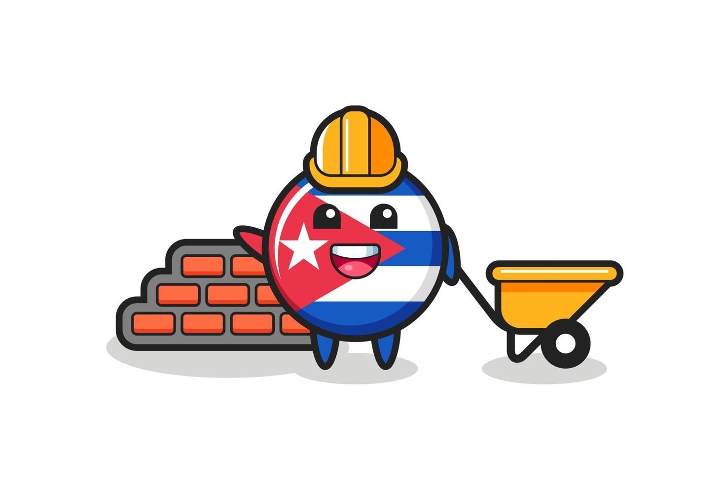 Cartoon character of cuba flag badge as a builder vector