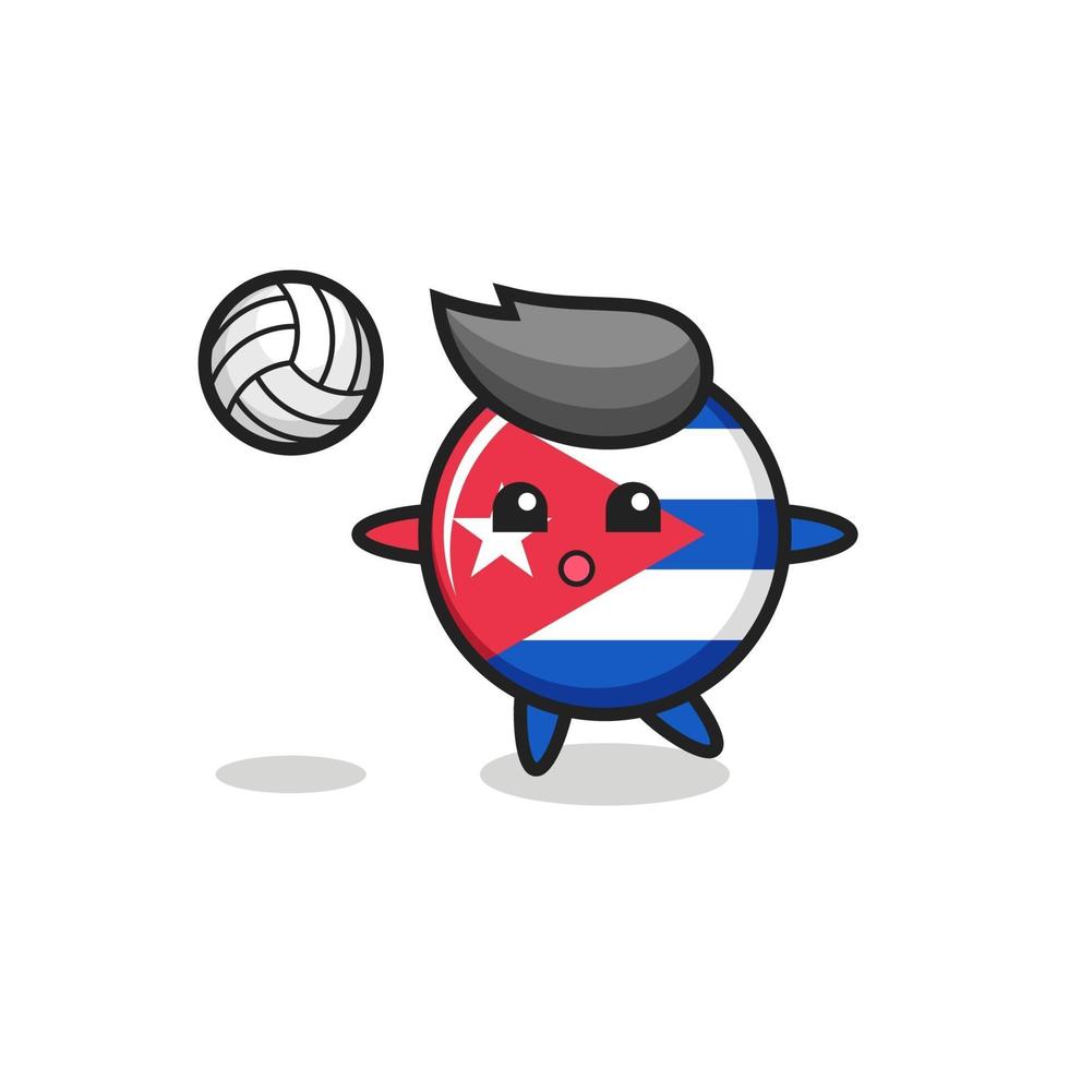 personaje de dibujos animados de la insignia de la bandera de cuba está jugando voleibol vector