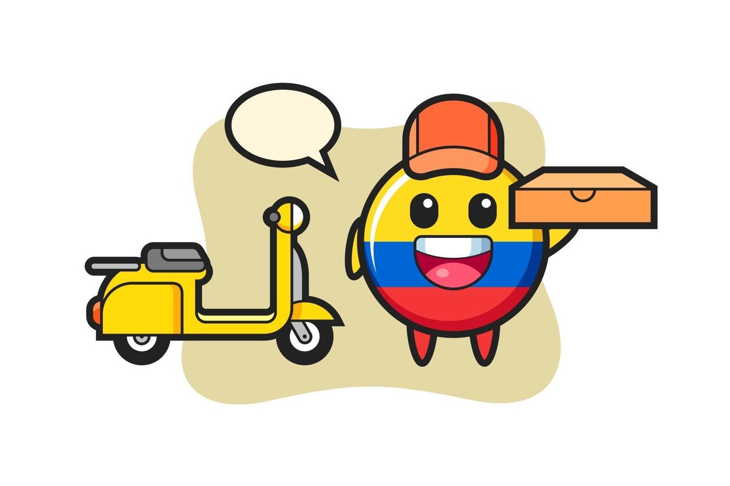 Character Illustration of colombia flag badge as a pizza deliveryman vector