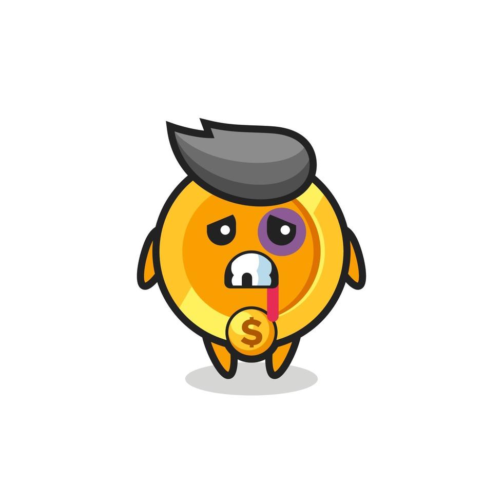 injured dollar currency coin character with a bruised face vector