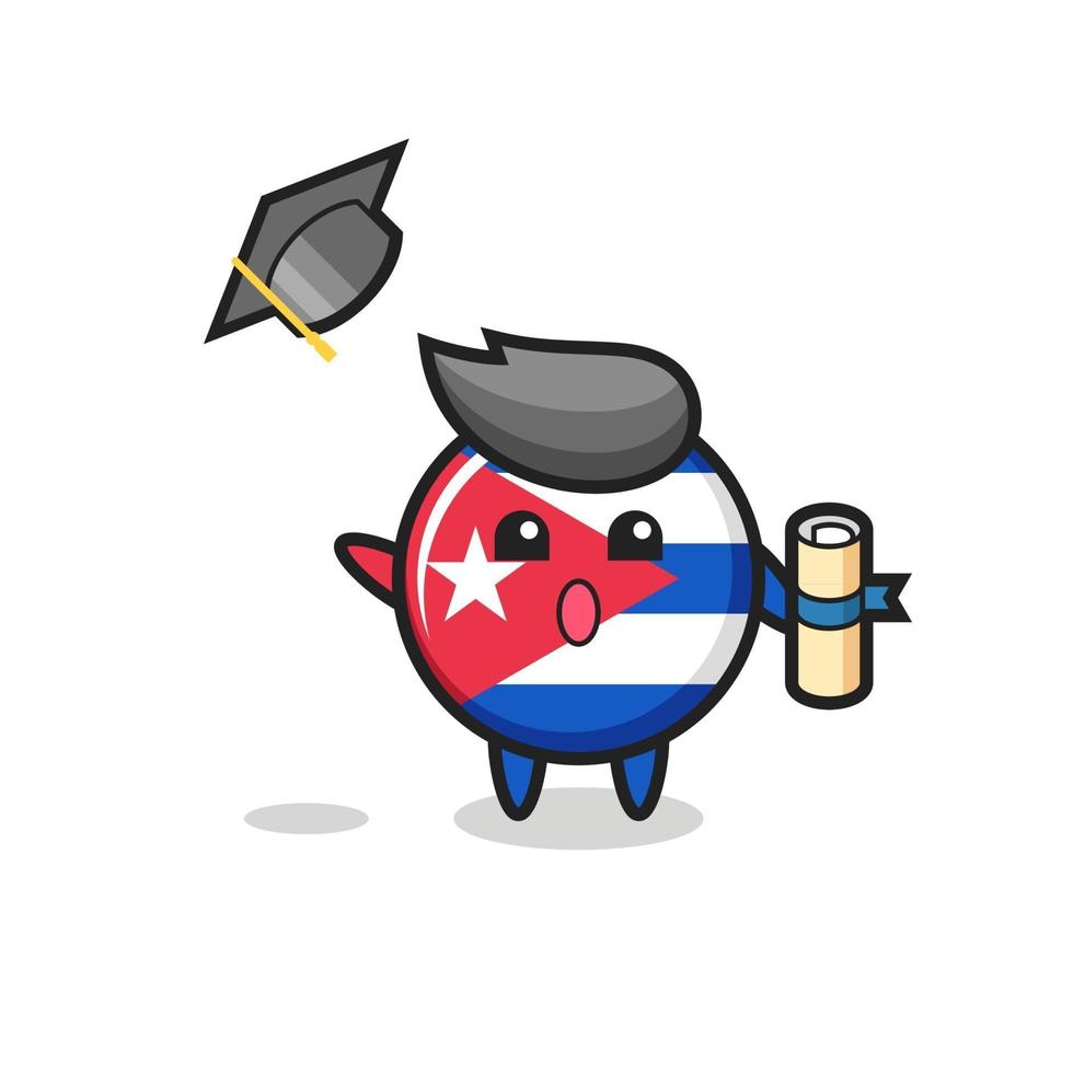 Illustration of cuba flag badge cartoon throwing the hat at graduation vector