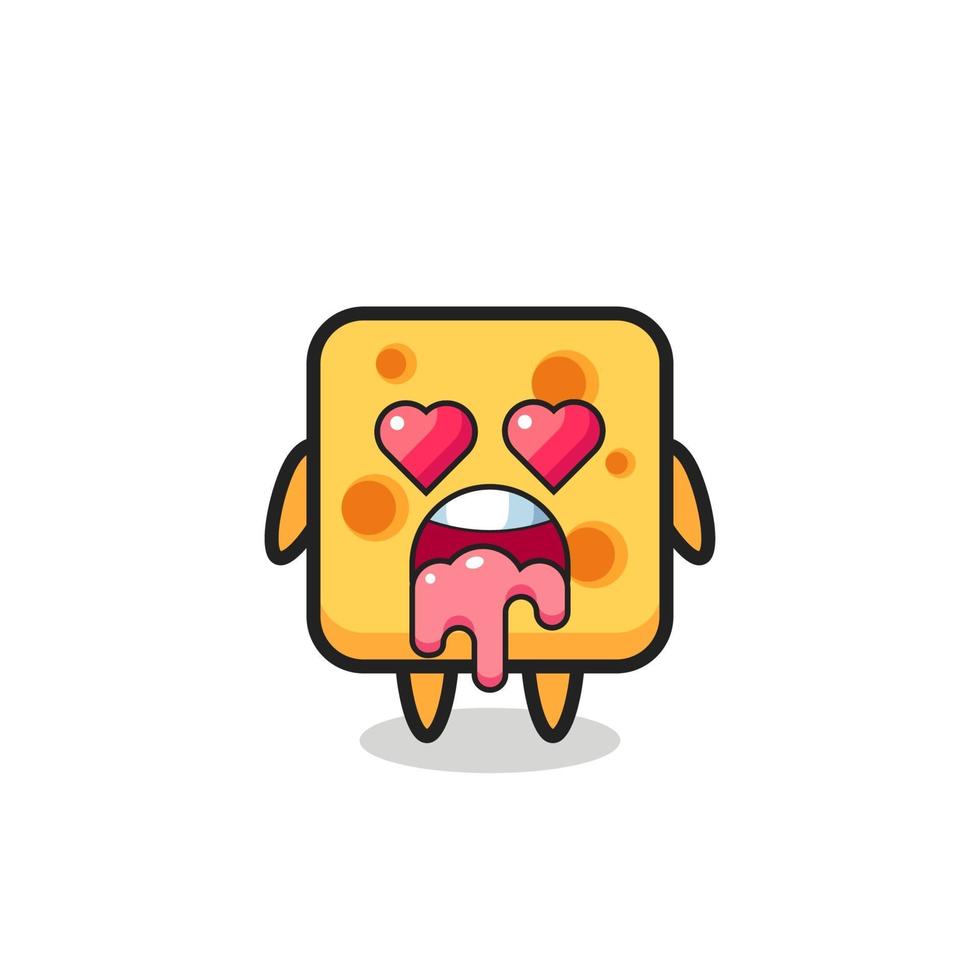 the falling in love expression of a cute cheese with heart shaped eyes vector