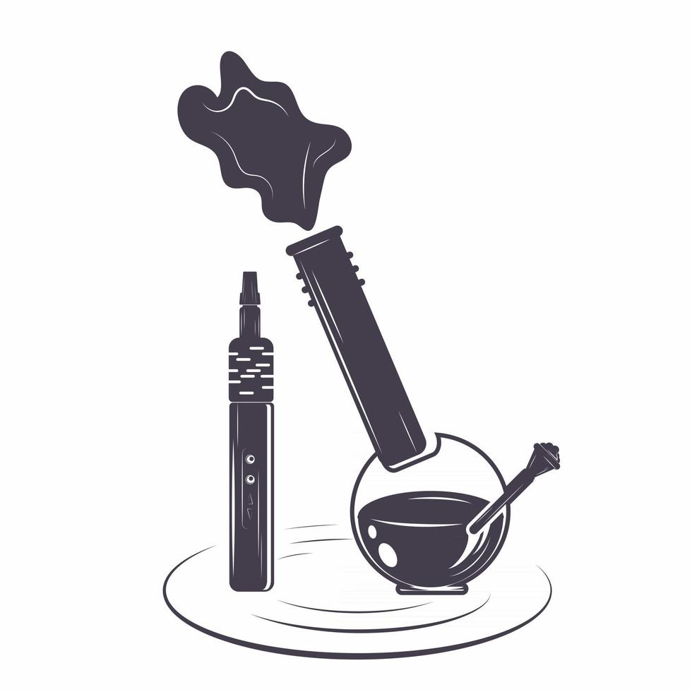 Smoking tools - glass bong and vaporizer, electronic cigarette vector