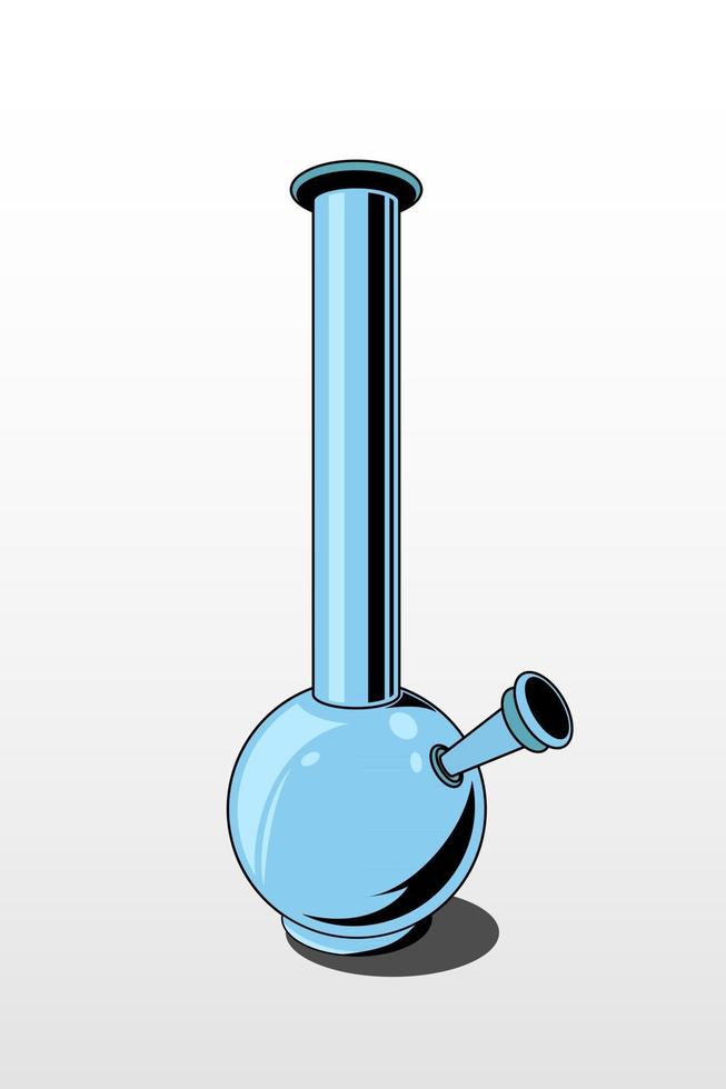 bong de vidrio para fumar. bong de plástico azul con cannabis verde. vector